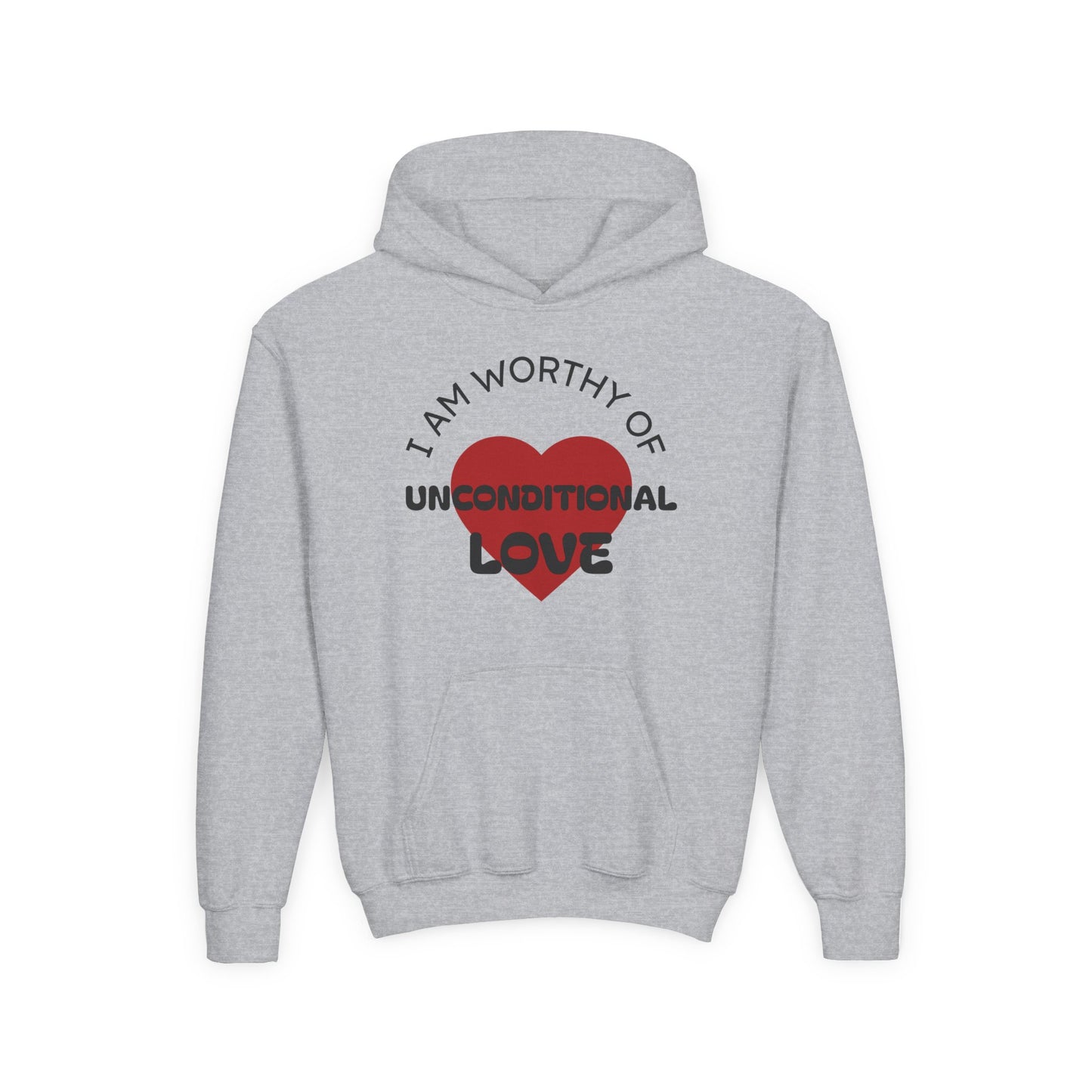 Youth Hoodie — "I Am Worthy of Unconditional Love" Colorful Affirmation Sweatshirt