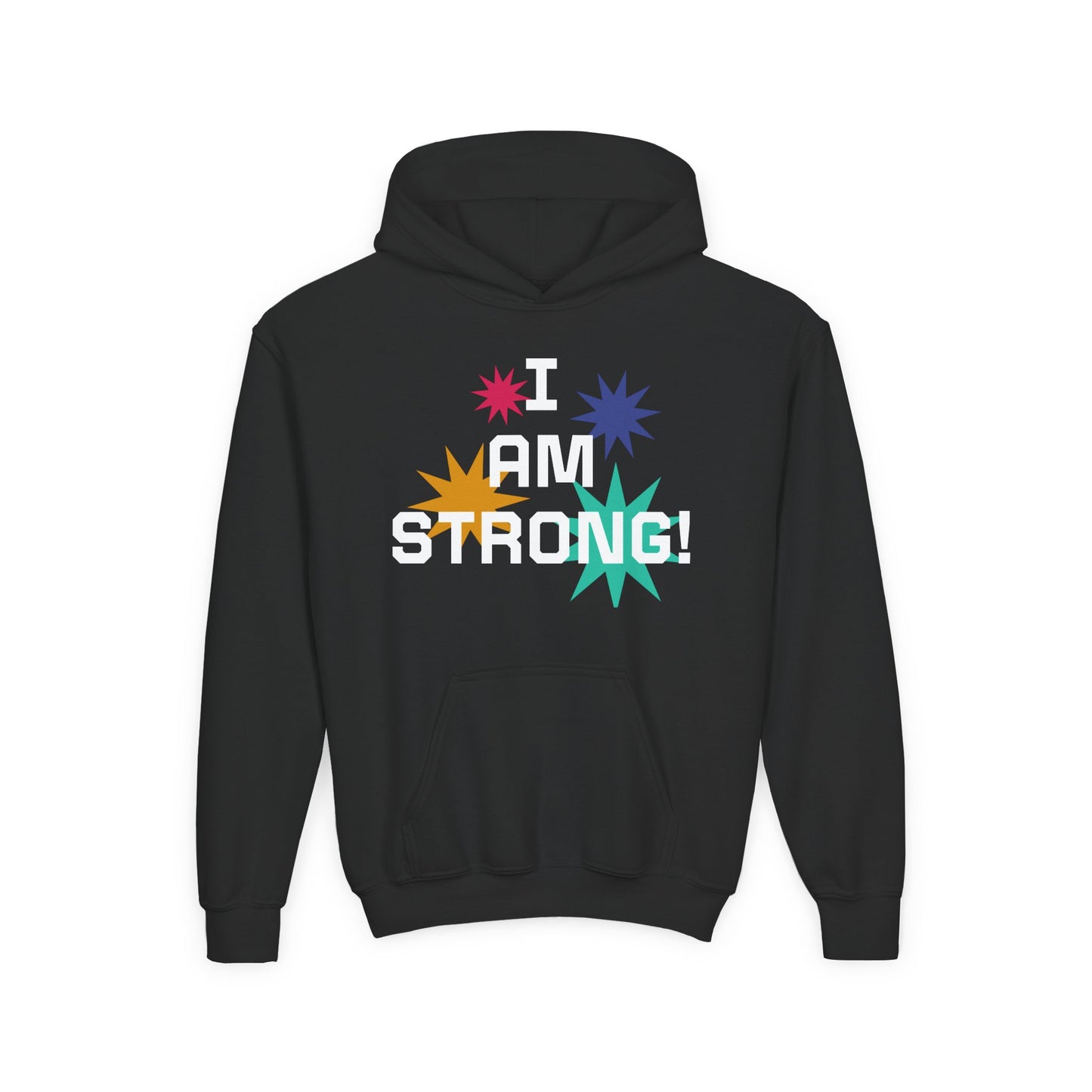Youth Hoodie — "I Am Strong" Colorful Affirmation Sweatshirt