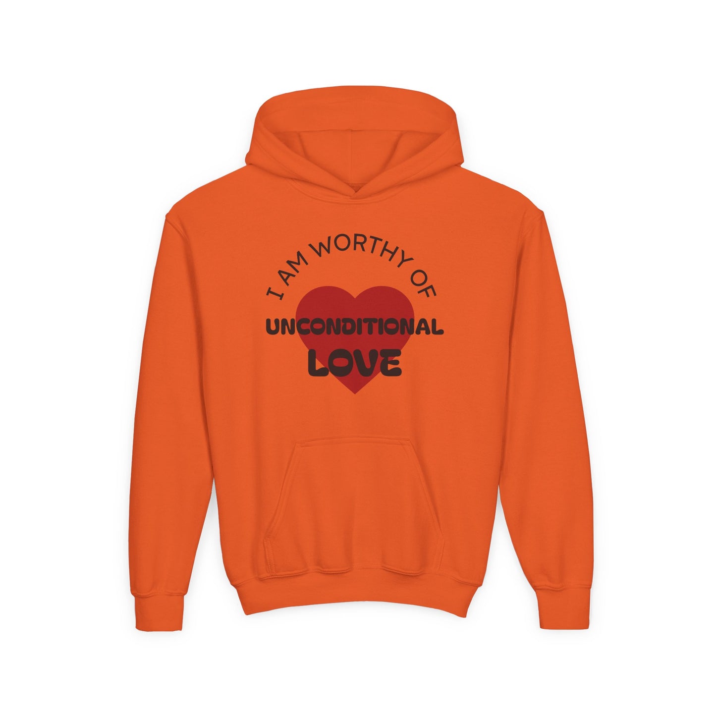 Youth Hoodie — "I Am Worthy of Unconditional Love" Colorful Affirmation Sweatshirt