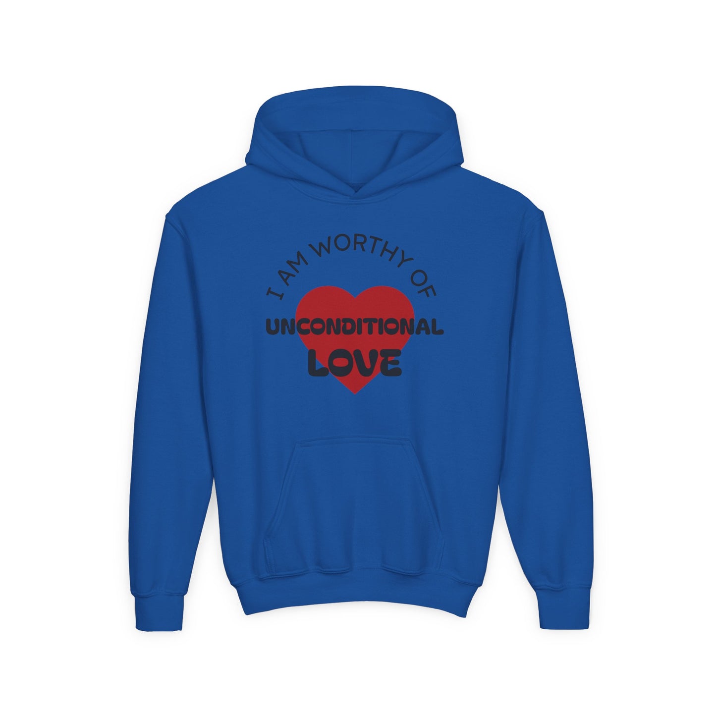 Youth Hoodie — "I Am Worthy of Unconditional Love" Colorful Affirmation Sweatshirt