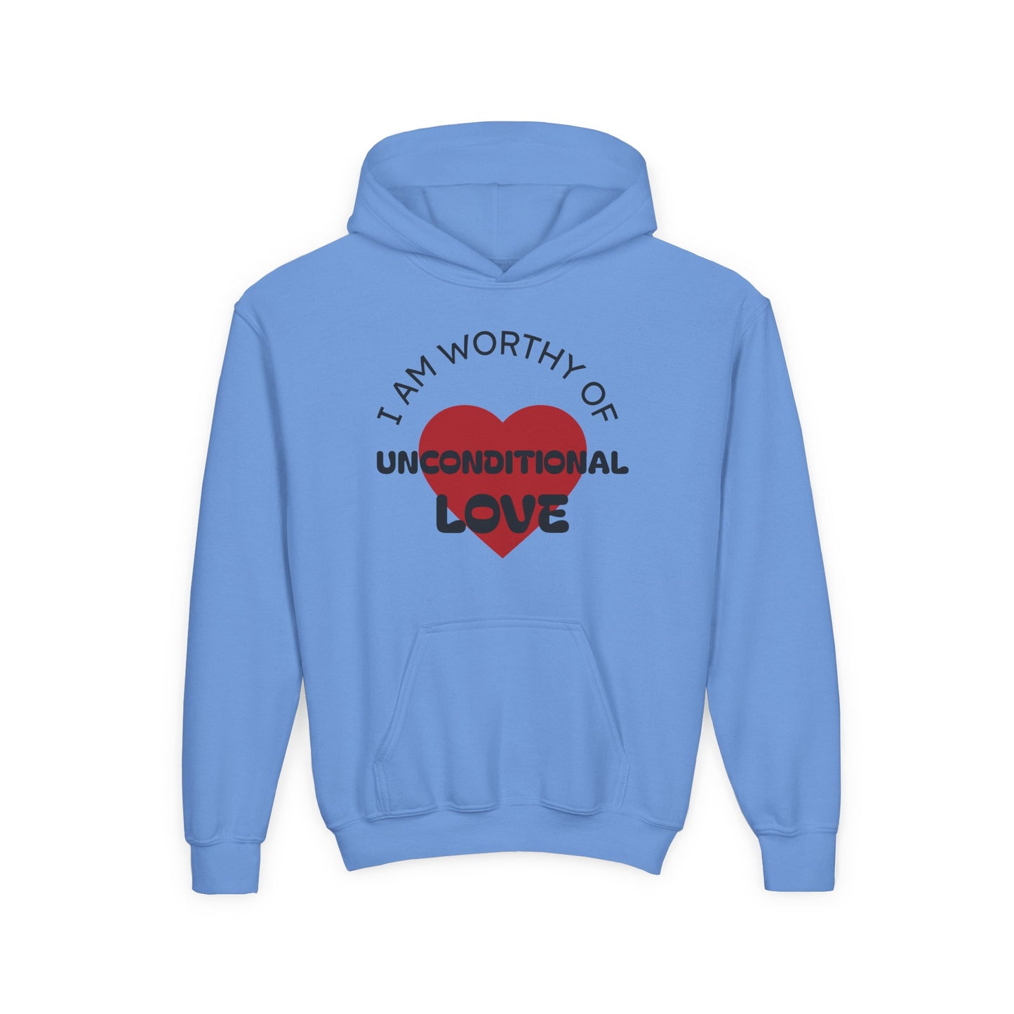 Youth Hoodie — "I Am Worthy of Unconditional Love" Colorful Affirmation Sweatshirt