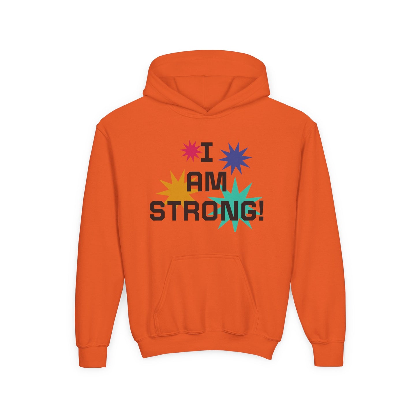 Youth Hoodie — "I Am Strong" Colorful Affirmation Sweatshirt