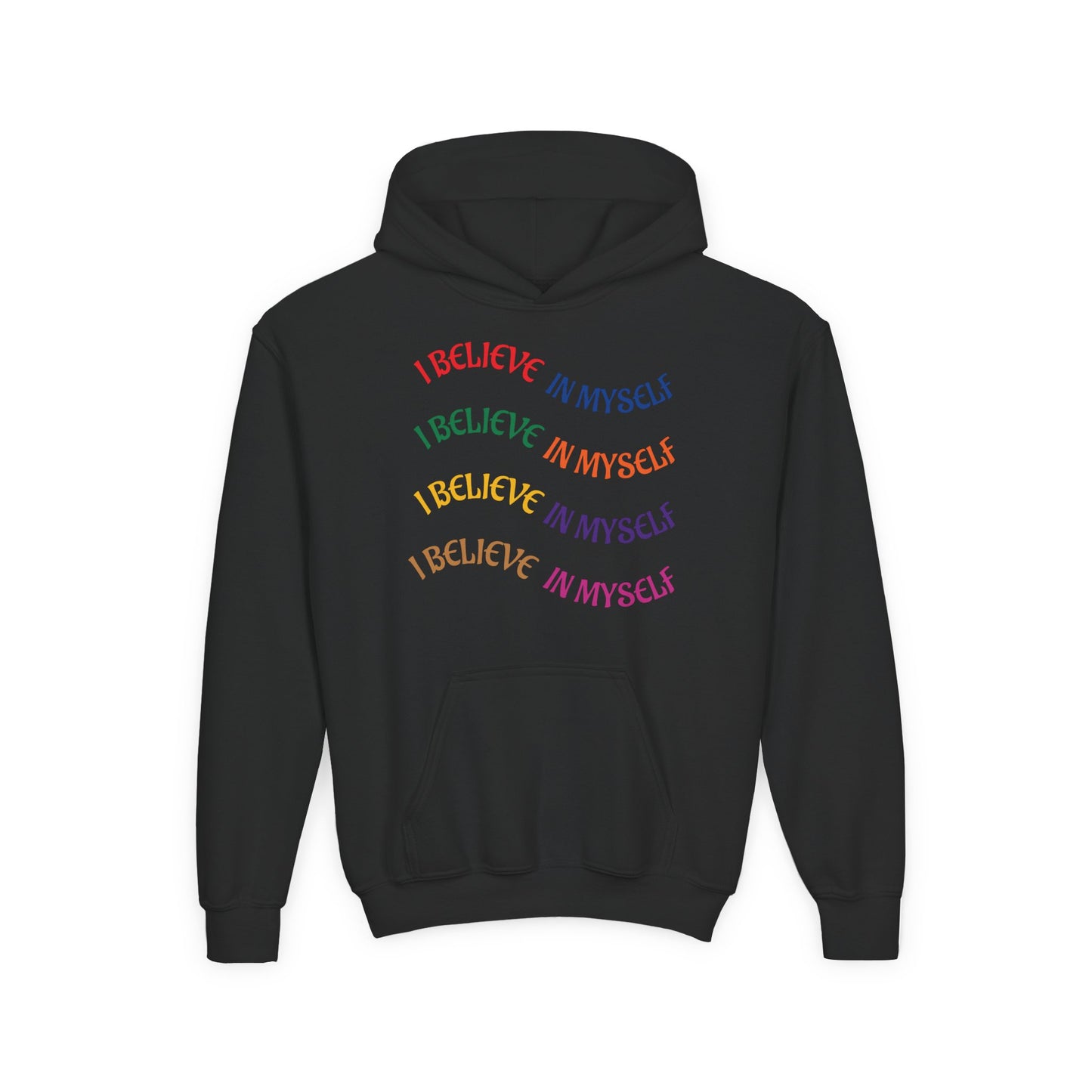 Youth Hoodie — "I Believe In Myself" Colorful Affirmation Sweatshirt