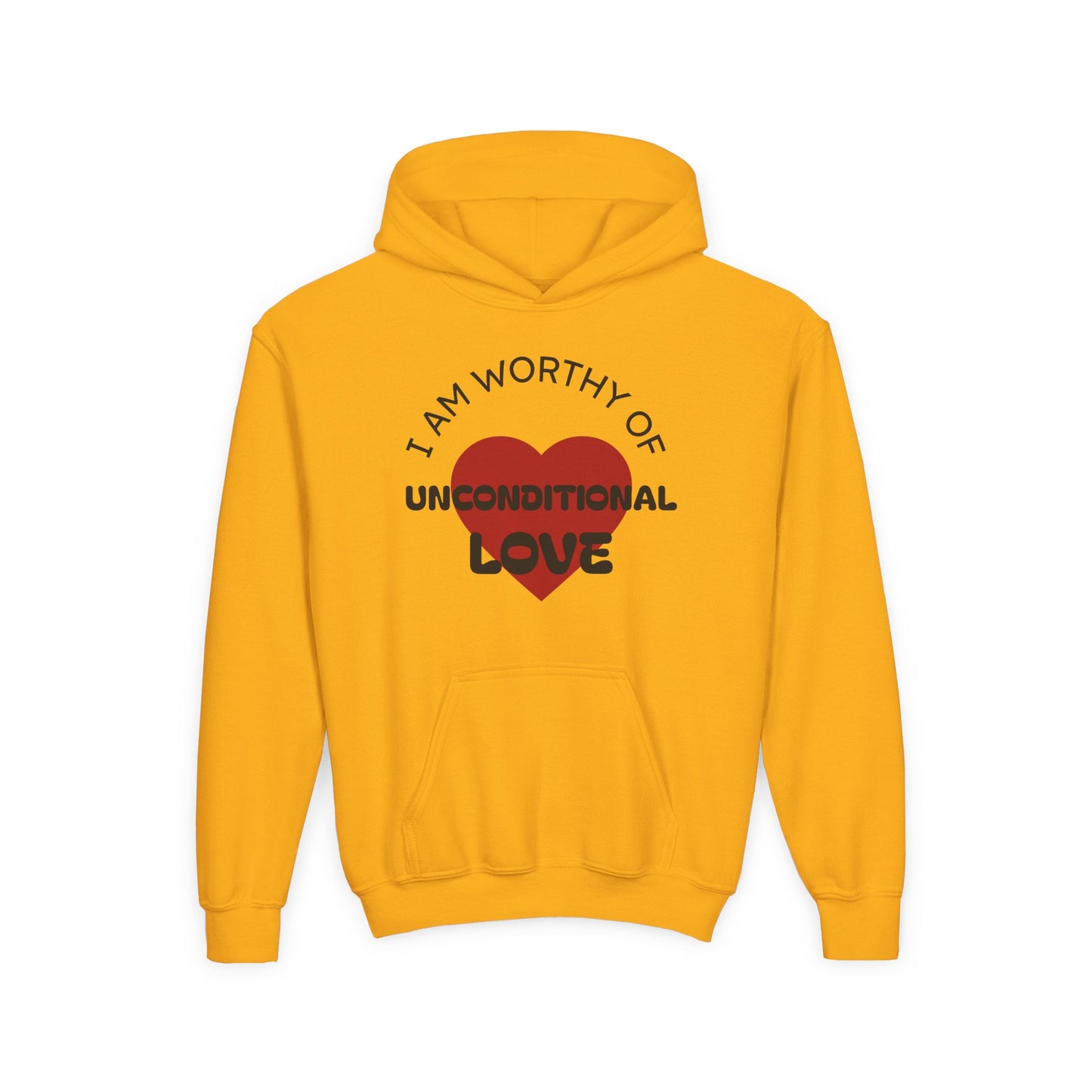 Youth Hoodie — "I Am Worthy of Unconditional Love" Colorful Affirmation Sweatshirt