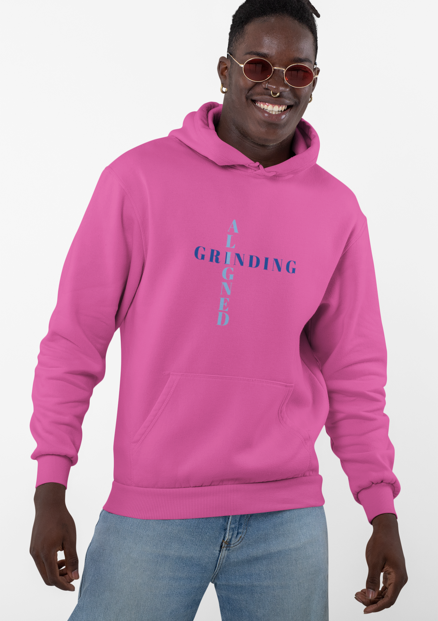 Aligned and Grinding Hoodie — Minimal Calm Graphic Pullover