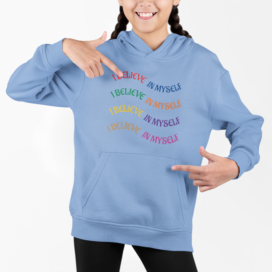 Youth Hoodie — "I Believe In Myself" Colorful Affirmation Sweatshirt