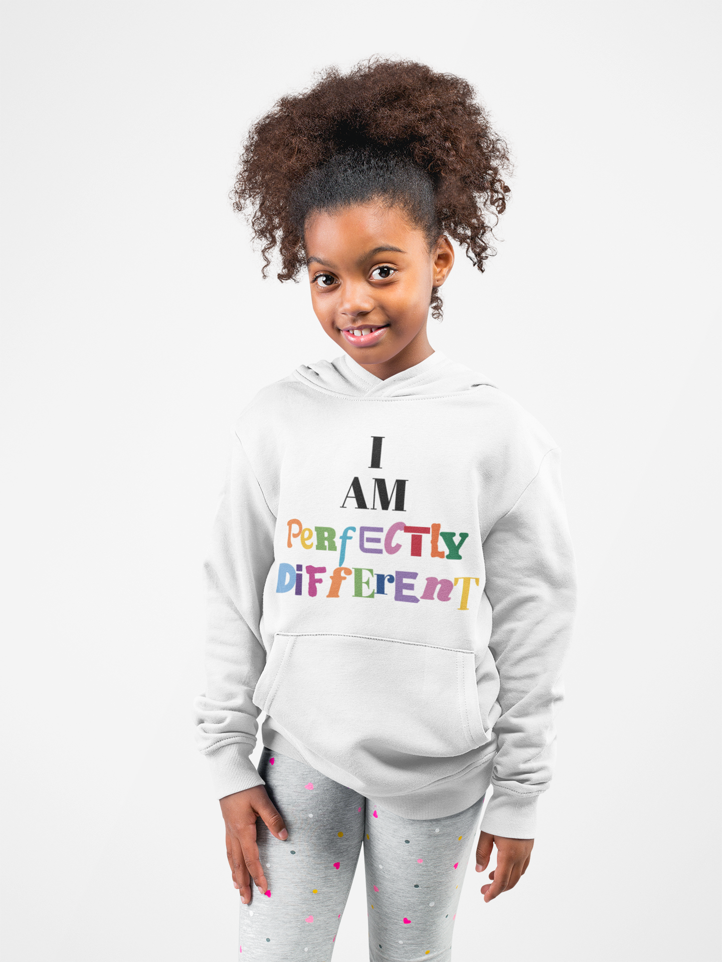 Youth Hoodie — "I AM Perfectly Different" Colorful Affirmation Sweatshirt