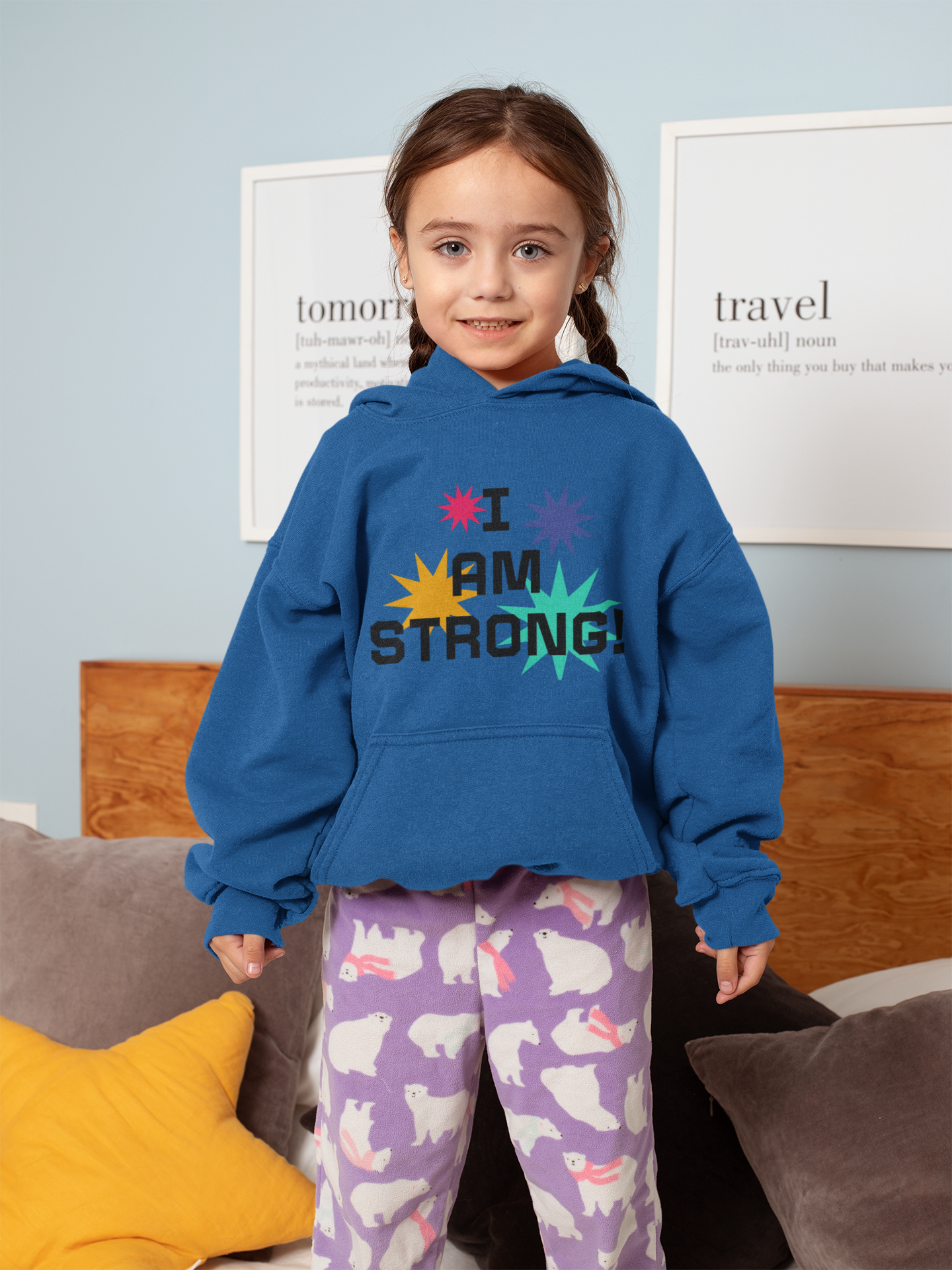 Youth Hoodie — "I Am Strong" Colorful Affirmation Sweatshirt