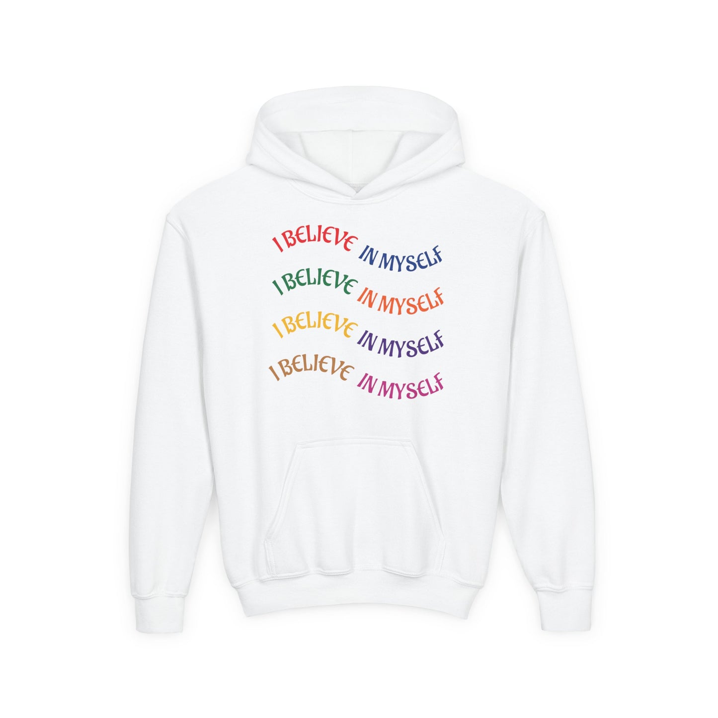 Youth Hoodie — "I Believe In Myself" Colorful Affirmation Sweatshirt