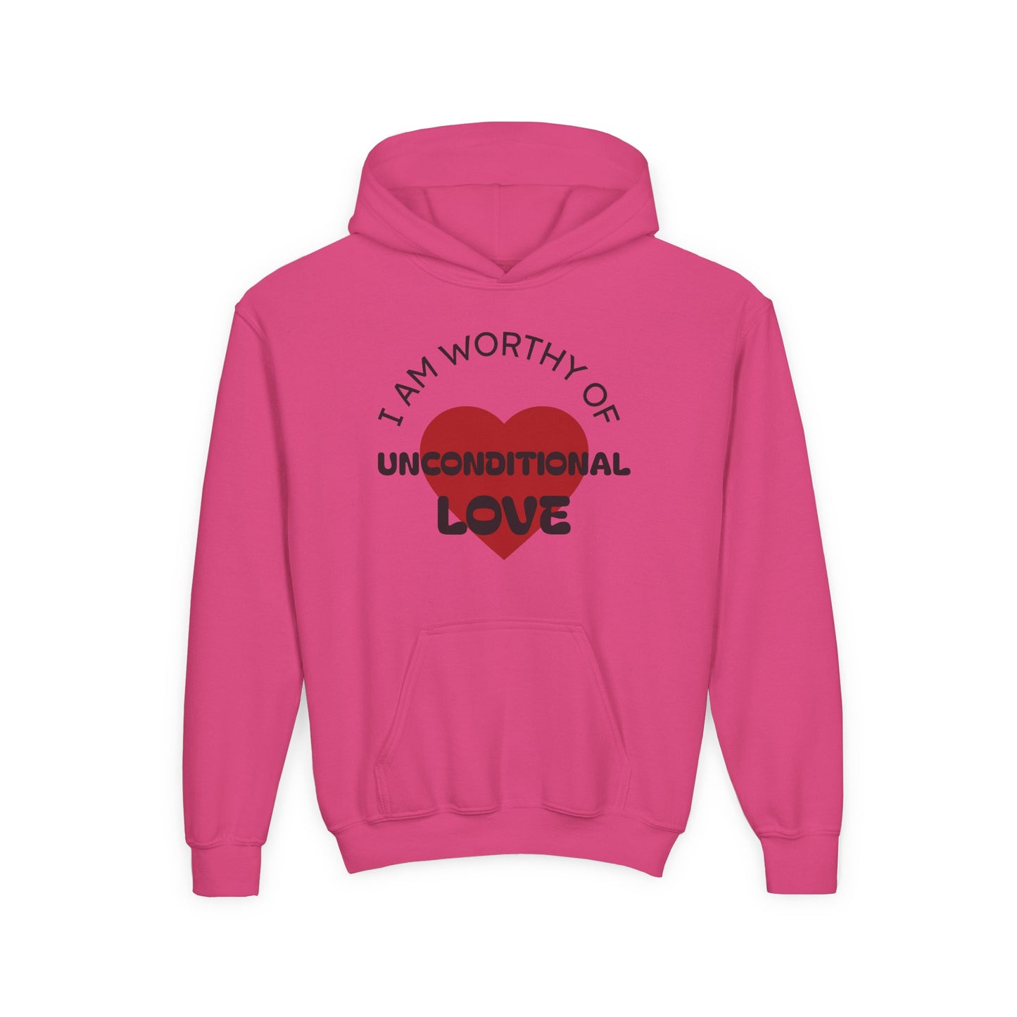 Youth Hoodie — "I Am Worthy of Unconditional Love" Colorful Affirmation Sweatshirt