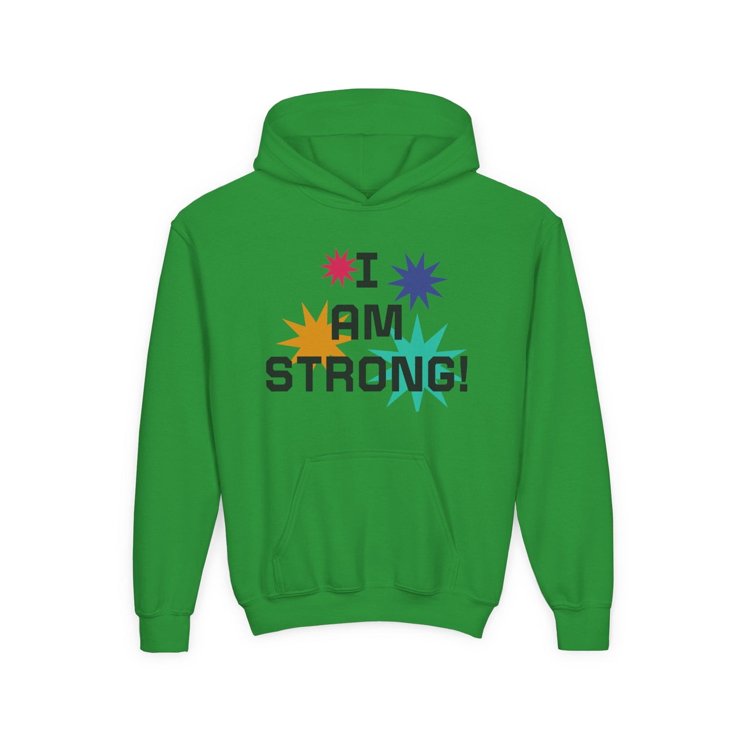 Youth Hoodie — "I Am Strong" Colorful Affirmation Sweatshirt