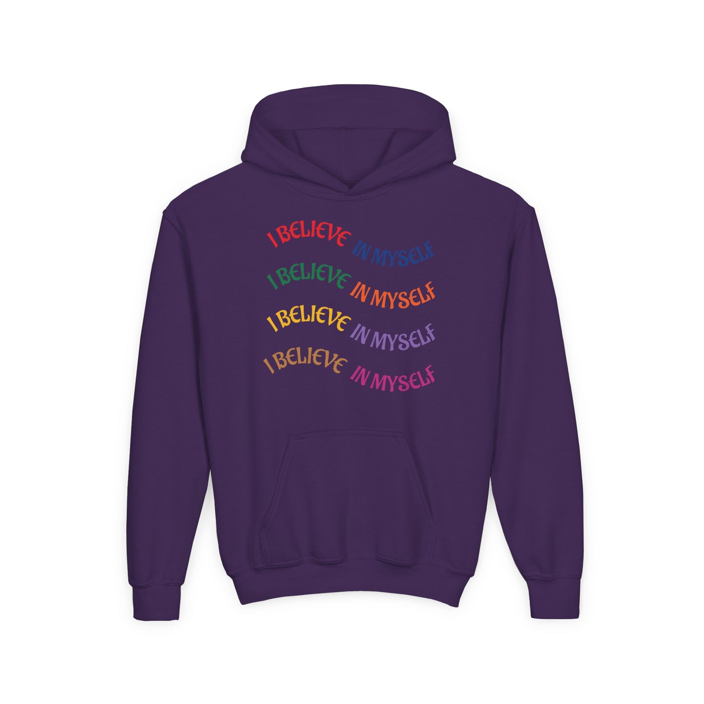 Youth Hoodie — "I Believe In Myself" Colorful Affirmation Sweatshirt