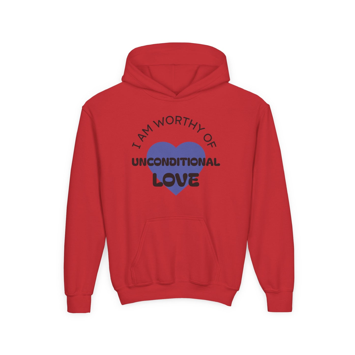 Youth Hoodie — "I Am Worthy of Unconditional Love" Colorful Affirmation Sweatshirt
